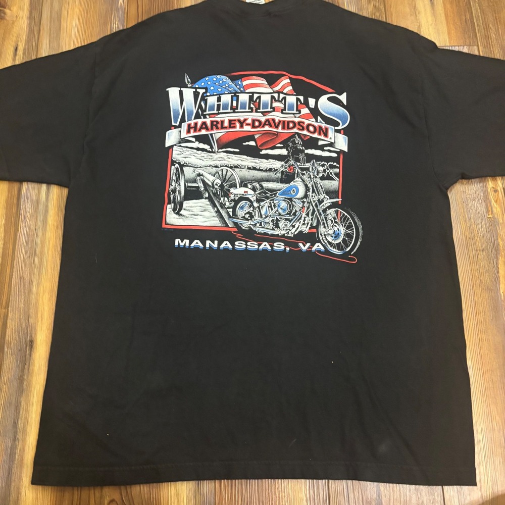 NWOT Vintage Harley Davidson Whitt's Manassas VA T-Shirt Black XL 2002 USA Made